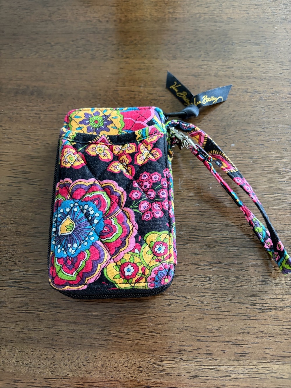 Vera Bradley Black Floral Multicolor Quilted Wristlet